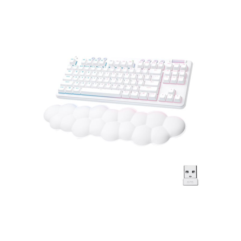 Logitech G715 Wireless Mechanical Gaming Keyboard withTactile Switches (GX Brown), and Keyboard Palm Rest - White Mist - Teclado Logitech G715 Wireless Mechanical Gaming Keyboard withTactile Switches (GX Brown), and Keyboard Palm Rest - White Mist - Teclado